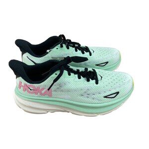 Hoka Women's Mint Green & Pink Clifton 9 Running Shoes / Size 8B